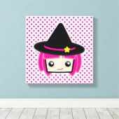 Kawaii Pink Haire Witch Wrapped Canvas (Insitu (Houten vloer))