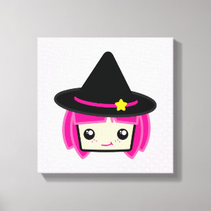 Kawaii Pink Haire Witch Wrapped Canvas