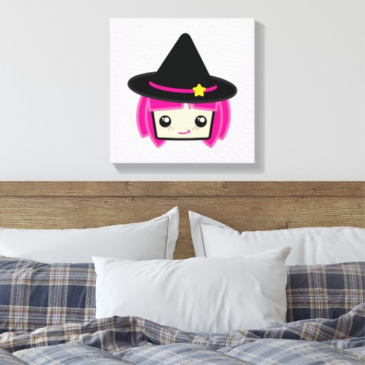 Kawaii Pink Haire Witch Wrapped Canvas (Insitu (Slaapkamer))