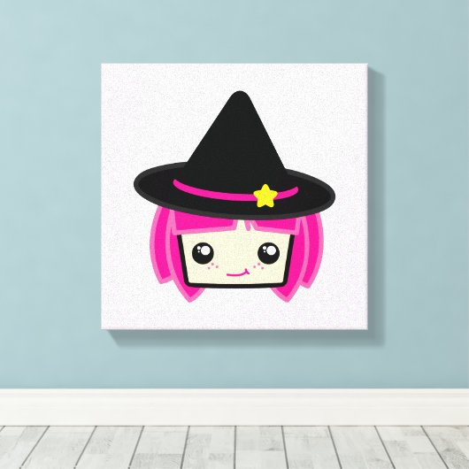 Kawaii Pink Haire Witch Wrapped Canvas (Insitu (Houten vloer))