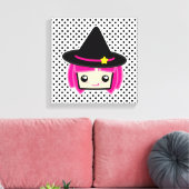 Kawaii Pink Haire Witch Wrapped Canvas Afdruk (Insitu (Woonkamer))