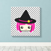 Kawaii Pink Haire Witch Wrapped Canvas Afdruk (Insitu (Houten vloer))