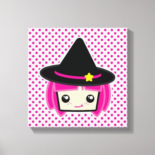 Kawaii Pink Haire Witch Wrapped Canvas Afdruk (Voorkant)