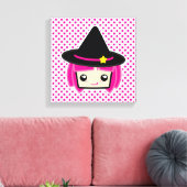Kawaii Pink Haire Witch Wrapped Canvas Afdruk (Insitu (Woonkamer))