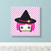 Kawaii Pink Haire Witch Wrapped Canvas Afdruk (Insitu (Houten vloer))