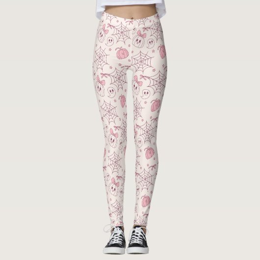 Kawaii Pink Halloween Ghosts & Pumpkin (2) Leggings (Voorkant)