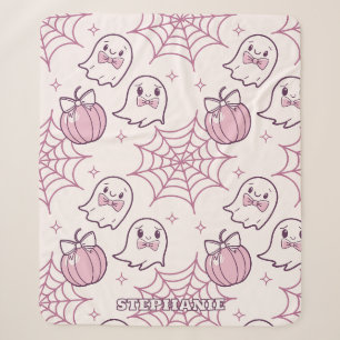 Kawaii Pink Halloween Ghosts & Pumpkin Sherpa Deken