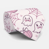Kawaii Pink Halloween Ghosts & Pumpkin Stropdas (Opgerold)