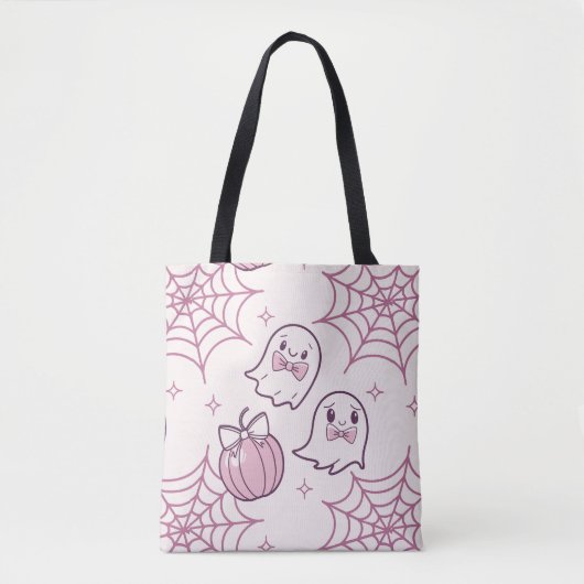 Kawaii Pink Halloween Ghosts & Pumpkin Tote Bag (Voorkant)