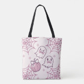 Kawaii Pink Halloween Ghosts & Pumpkin Tote Bag (Achterkant)