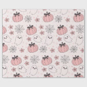 Kawaii Pink Halloween Ghosts & Pumpkins Cadeaupapier (Vlak)