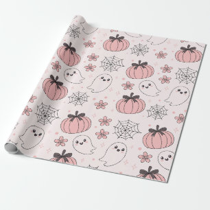 Kawaii Pink Halloween Ghosts & Pumpkins Cadeaupapier