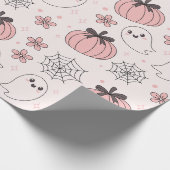 Kawaii Pink Halloween Ghosts & Pumpkins Cadeaupapier (Hoek)