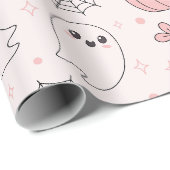 Kawaii Pink Halloween Ghosts & Pumpkins Cadeaupapier (Rol Hoek)