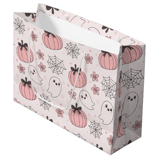 Kawaii Pink Halloween Ghosts & Pumpkins Groot Cadeauzakje (Voorkant Gekanteld)