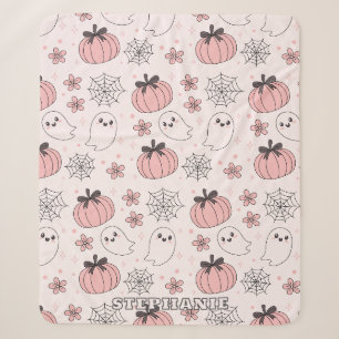 Kawaii Pink Halloween Ghosts & Pumpkins Sherpa Deken