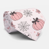 Kawaii Pink Halloween Ghosts & Pumpkins Stropdas (Opgerold)