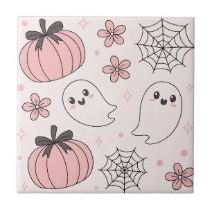 Kawaii Pink Halloween Ghosts & Pumpkins Tegeltje