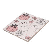 Kawaii Pink Halloween Ghosts & Pumpkins Tegeltje (Zijkant)