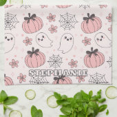 Kawaii Pink Halloween Ghosts & Pumpkins Theedoek (Gevouwen)