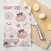Kawaii Pink Halloween Ghosts & Pumpkins Theedoek (Quarter Fold)