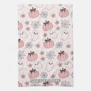 Kawaii Pink Halloween Ghosts & Pumpkins Theedoek