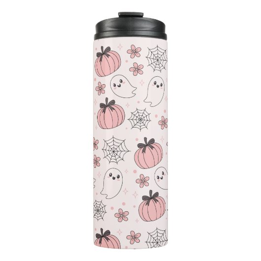 Kawaii Pink Halloween Ghosts & Pumpkins Thermosbeker (Voorkant)