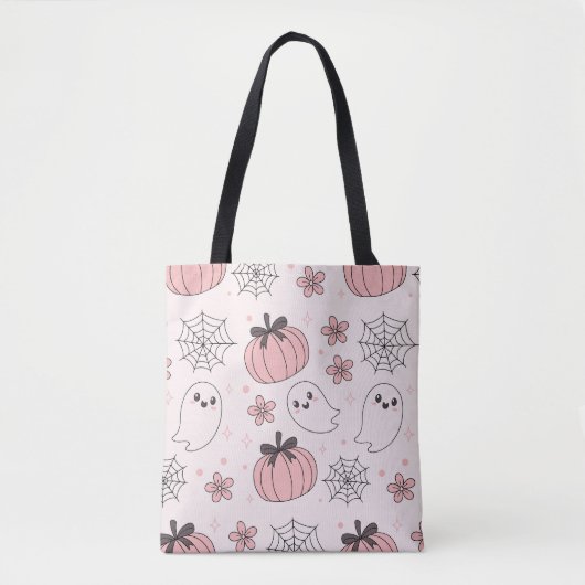 Kawaii Pink Halloween Ghosts & Pumpkins Tote Bag (Voorkant)