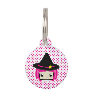 Kawaii Pink Hazard Witch Dog Label Huisdierpenning