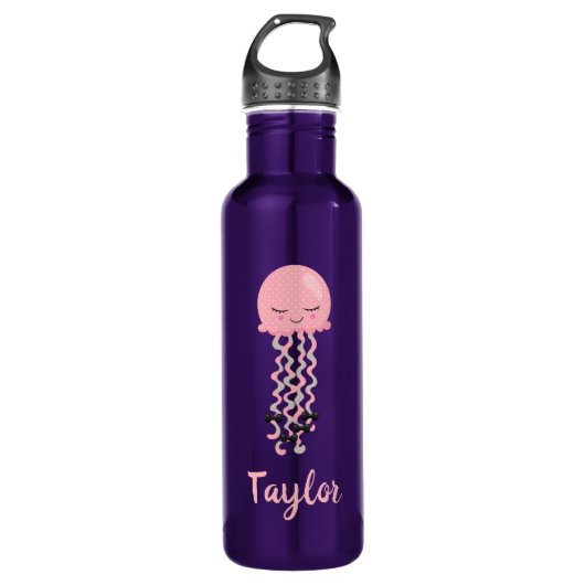 Kawaii Pink Jellyfish Paars Waterfles (Voorkant)