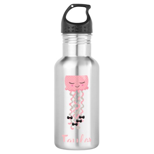 Kawaii Pink Jellyfish Paars Waterfles (Voorkant)