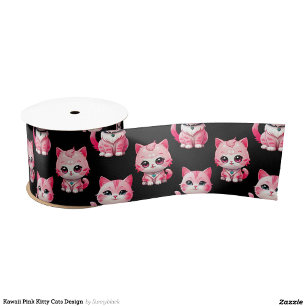 Kawaii Pink Kitty Cats Design Satijnen Lint