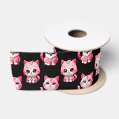 Kawaii Pink Kitty Cats Design Satijnen Lint (Spoel)
