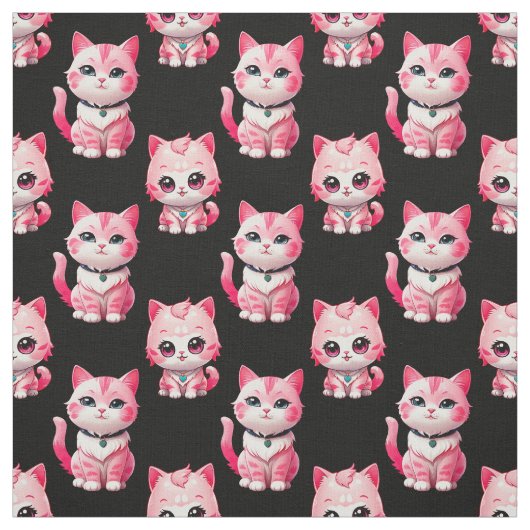 Kawaii Pink Kitty Cats Design Stof (Swatch)