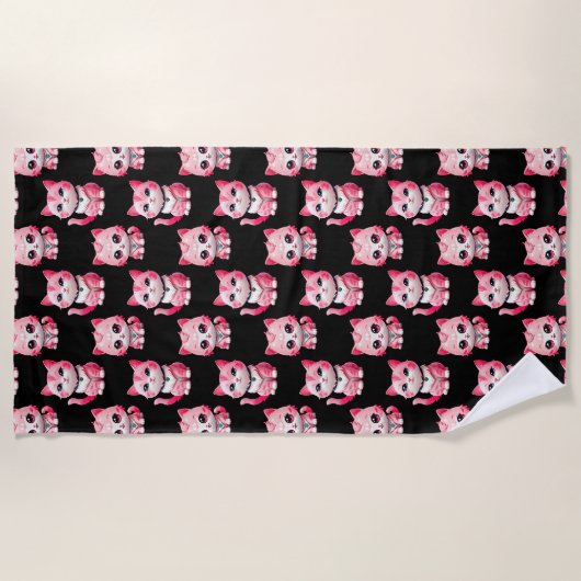 Kawaii Pink Kitty Cats Design Strandlaken (Voorkant)