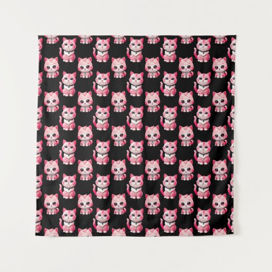 Kawaii Pink Kitty Cats Design Wandkleed (Voorkant)