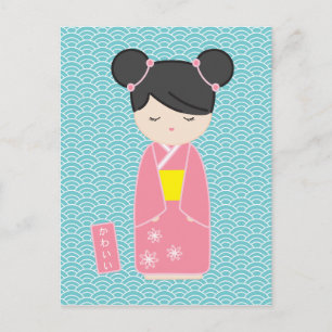 Kawaii Pink Kokeshi Briefkaart