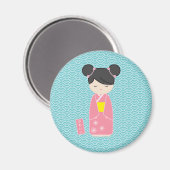Kawaii Pink Kokeshi Magneet (Voorkant / Achterkant)