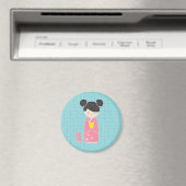 Kawaii Pink Kokeshi Magneet (Insitu (Vaatwasser))
