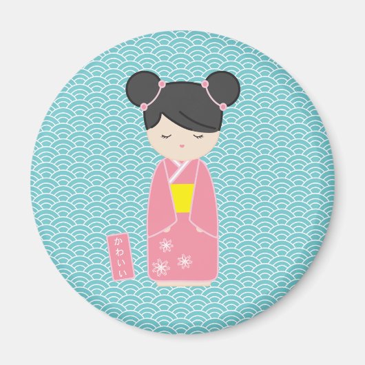 Kawaii Pink Kokeshi Magneet (Voorkant)