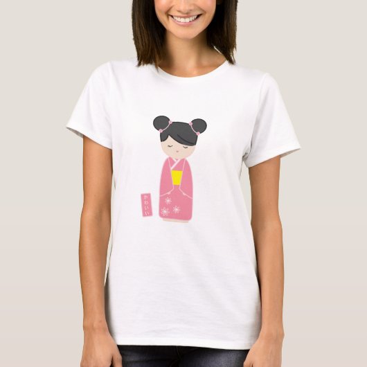 Kawaii Pink Kokeshi T-shirt (Voorkant)