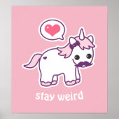 Kawaii Pink Mustache Unicorn Poster (Voorkant)
