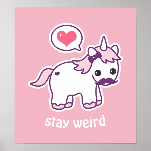 Kawaii Pink Mustache Unicorn Poster (Voorkant)