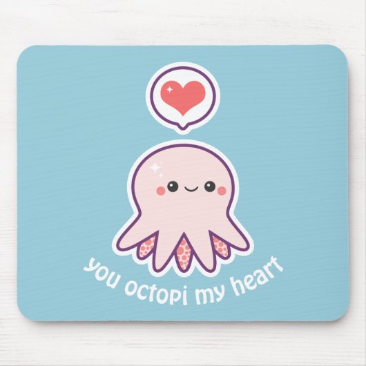 Kawaii Pink Octopus Muismat (Voorkant)