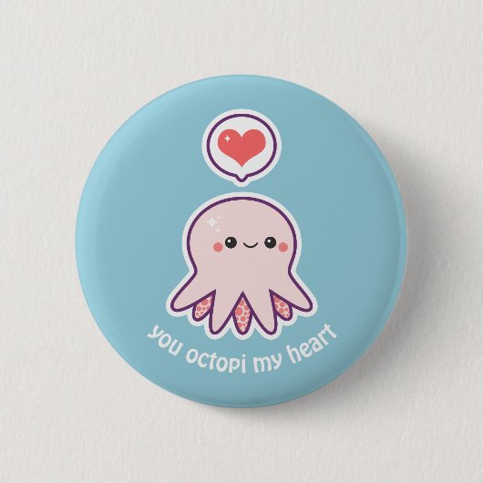 Kawaii Pink Octopus Ronde Button 5,7 Cm (Voorkant)
