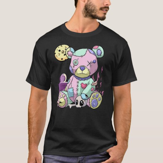 Kawaii Pink Pastel Goth Cute Creepy Teddy Bear Ani T-shirt (Voorkant)