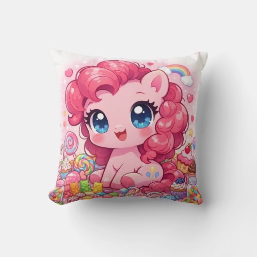Kawaii Pink Pony Chibi Art Throw Pillow Kussen (Voorkant)
