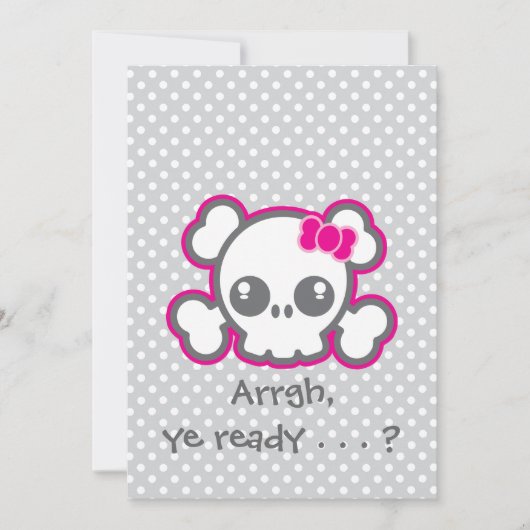 Kawaii Pink Ribbo Skull Halloween Party Invitation Kaart (Voorkant)