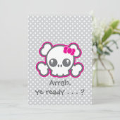 Kawaii Pink Ribbo Skull Halloween Party Invitation Kaart (Staand voorkant)