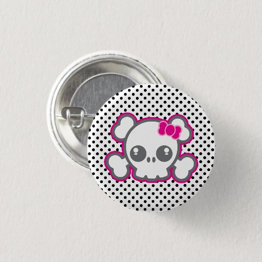 Kawaii Pink Ribbon Skull Button (Voorkant /achterkant)